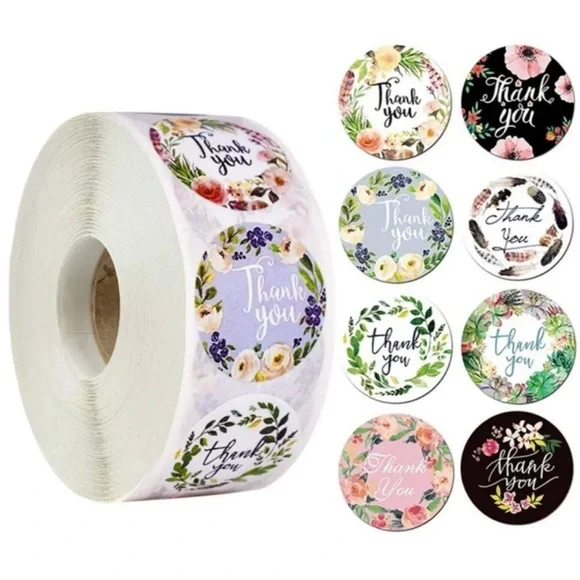 THANK YOU 🌸FLORAL🌸 500pcs ROUND STICKER ROLL 🌟NWT🌟 - Picture 1 of 8
